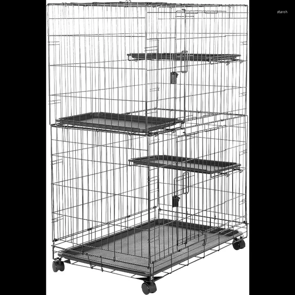 Cat Carriers Grande cage pliable durable à 3 niveaux pour parc, chenil - 35,8