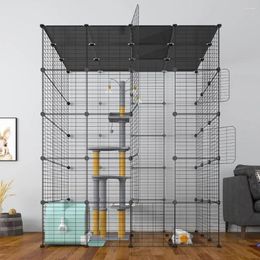 Porte-chats grande cage parc intérieur en fil métallique chenils caisse idéale pour 1-4 chats 54 L X 41 W 69 H pouces noir