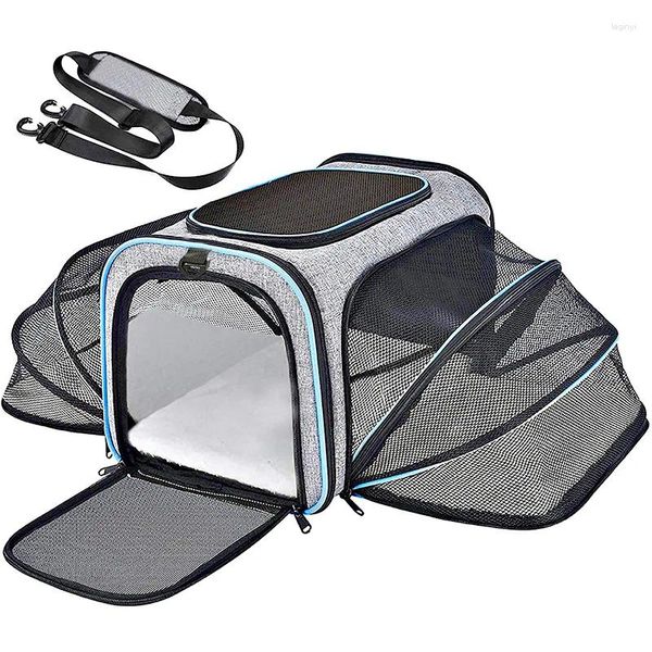 Transportadores para gatos, bolsa transportadora de gran capacidad, cinta reflectante aprobada por aerolíneas para mascotas, viaje, extensible, plegable, suave para cachorros