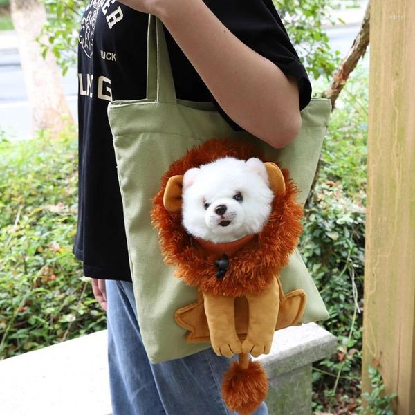 Portadores de gatos Diseño de león Bolso de hombro para mascotas Bolsos de transporte para perros transpirables portátiles Bolso de viaje para mascotas con cremalleras de seguridad