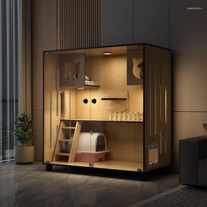 Cat Carriers: Solid Wood Cat Cages, Transparent Glass Indoor Panoramic House, Waterproof Litter Home Cabinet