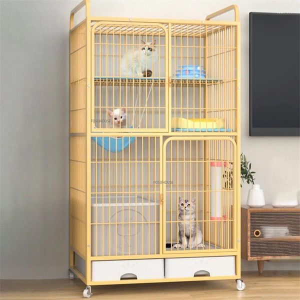 Porte-chats Cages modernes intérieur grand espace libre Villa de luxe avec bac à litière toilette quatre couches Cage maison fournitures pour animaux de compagnie Z