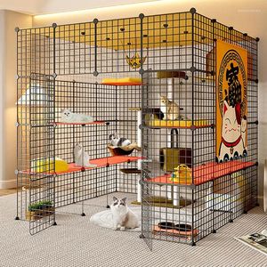 Porte-chats Cages en fer modernes maison intérieure grande peut mettre bac à litière Villa de luxe Cage multicouche chien