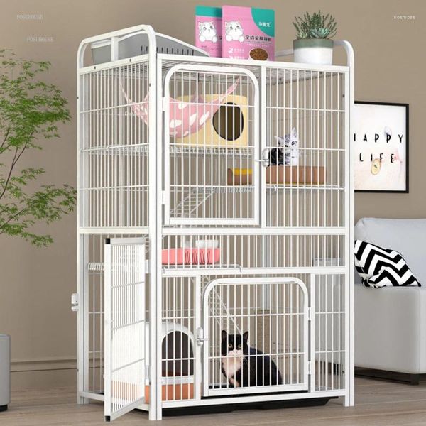 Porte-chats Cages en fer modernes avec Cage de toilette un grand espace libre petite maison extérieure Villa ménage intérieur pour chats