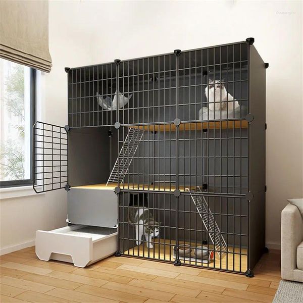 Cages modernes en maille de fer pour chats, Villa spatiale multicouche avec bac à litière, toilettes, Cage pour animaux de compagnie, maison de luxe d'intérieur pour chiens