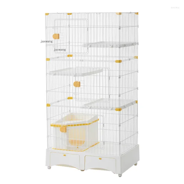 Porte-chats Cages de salon modernes entièrement fermées présentoir pour chaton durable maison pour chats chez l'habitant chiens clôture animaux villa avec roues H