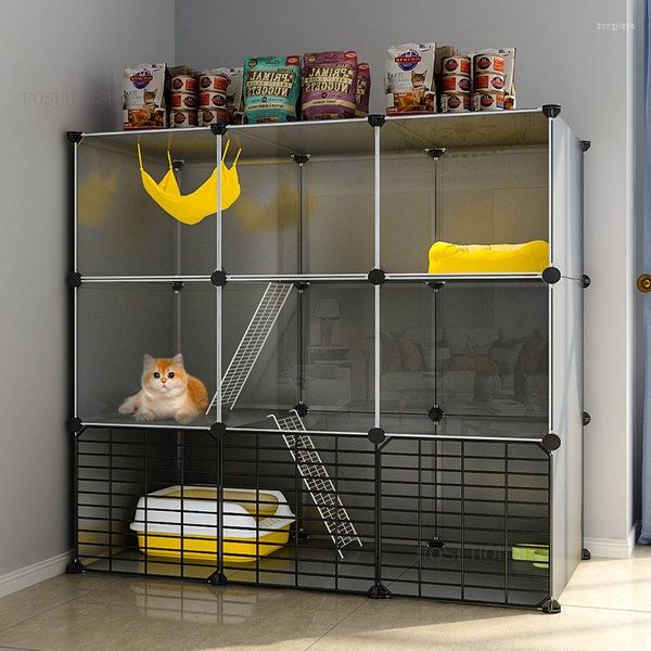 Transportadores para gatos, casa minimalista moderna, sala de estar, Villa de dos capas, jaulas interiores, hogar, gran capacidad, gabinete para gatitos y mascotas, cama