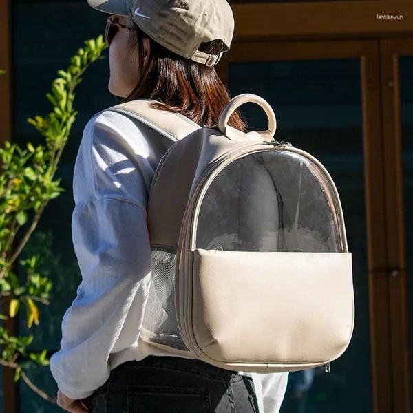 Mochila transparente Visible moderna para transportar gatos, bolso para mujer, suministros portátiles para mascotas al aire libre ultraligeros y resistentes