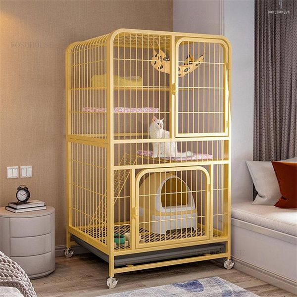 Cages porte-chats modernes en fer forgé, maison intérieure de grande capacité, multicouche, Villa de luxe, salon pour animaux de compagnie