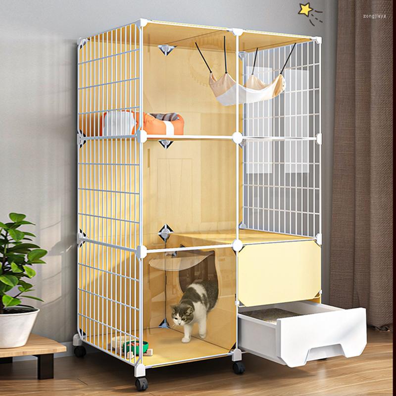 Katzentransportboxen Moderne schmiedeeiserne Käfige mit geschlossener Katzentoilette Indoor Cage House Home Toilet Integrated Villa