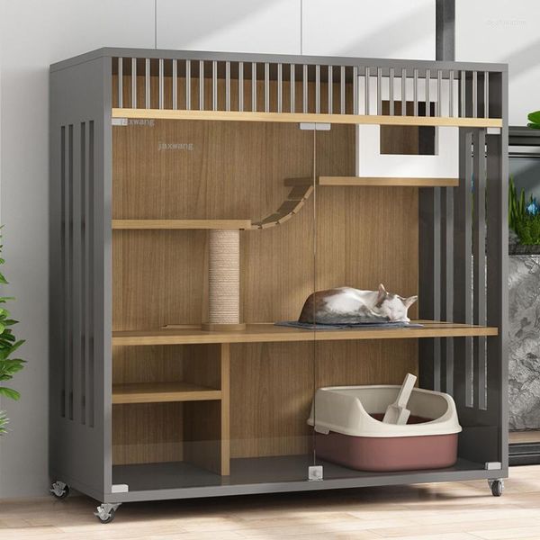 Carreras de gatos jaulas multifuncionales Catídos Cats Villa Villa Solid Wood Kitten Nest Gabinete impermeable Homestay Sala de partos de mascotas u