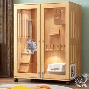 Cat dragers multifunctionele kooien luxe katten villa indoor huis huisdier kast comfortabel huis massief hout kitten strooisel met wielen u