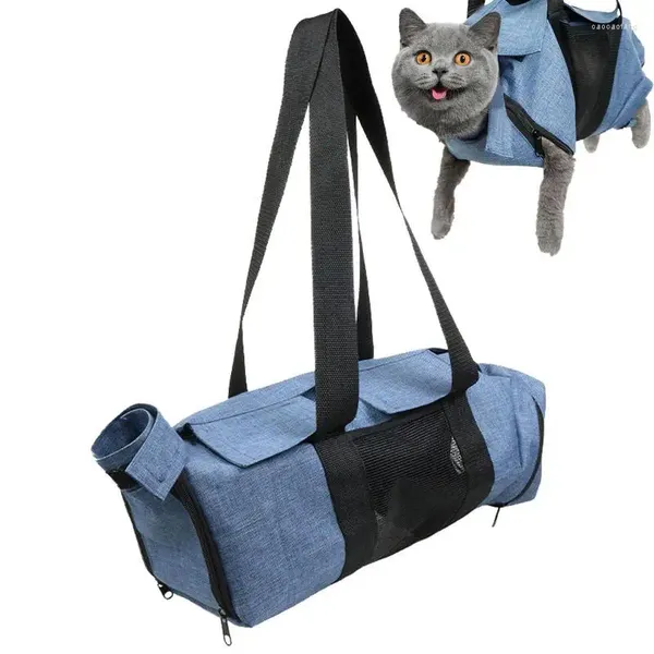 Transportadores para gatos, bolsa para recortar uñas, sujeción ajustable, portador de mascotas, saco de aseo, antiarañazos, mordida, viaje, lona portátil