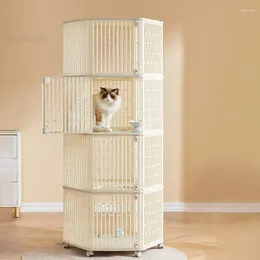 Cage en plastique PE pour chats, fournitures de Villa, très grand espace libre, maison intérieure à plusieurs étages, chatterie pour animaux de compagnie avec roues F