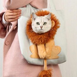 Portadores de gatos, bolso de hombro de lona para mascotas, portador lindo en forma de león, bolso de transporte portátil para exteriores