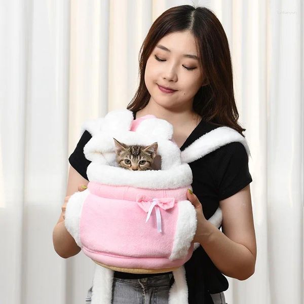 Transporteurs de chats sac pour animaux de compagnie chiens sac à dos hiver Keep main chaude moelleuse peluche animaux de compagnie marchant de voyage extérieur chaton suspendu coffre