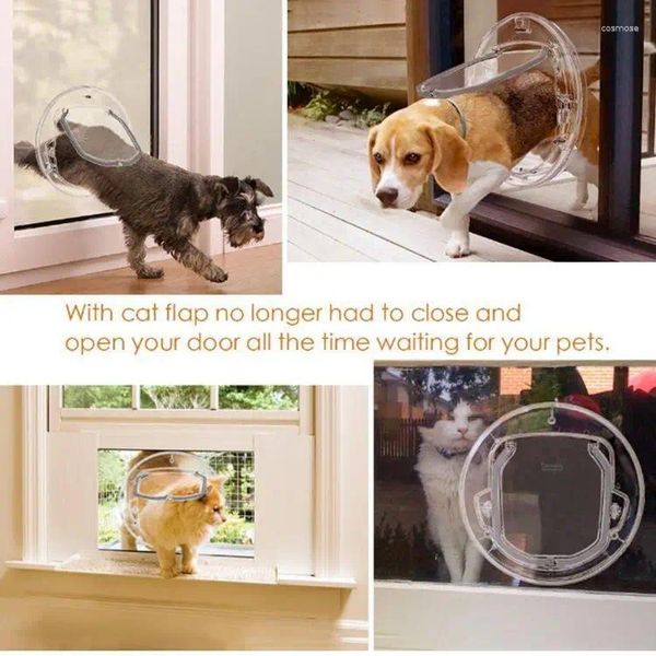 Porte-chat pour animaux de compagnie, porte-fenêtre ronde à rabat transparent avec 4 voies, Kit de doublure de verrouillage pour chiot, adapté à l'écran