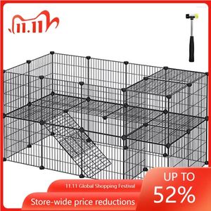 Porte-chats, parc pour animaux de compagnie, Cage pour petits animaux, cochon d'inde, attaches zippées incluses, fil métallique, style appartement à deux étages