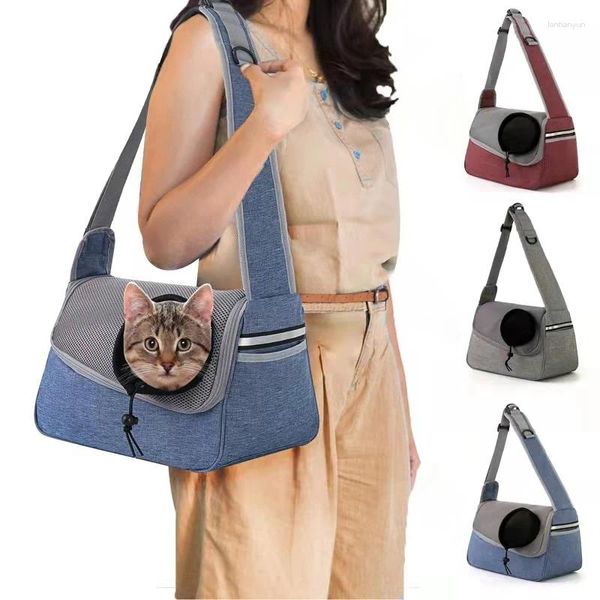 Portadores de gatos bolsos de hombro para mascotas bolsas diagonales de espalda ajustable duradero de malla transpirable portador de bolsillo lateral gatito de cachorros