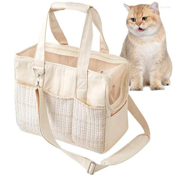 Transportadores para gatos, bolso de hombro para mascotas, bolso de viaje portátil de lona de algodón, bolso de mano con suministro de cremallera