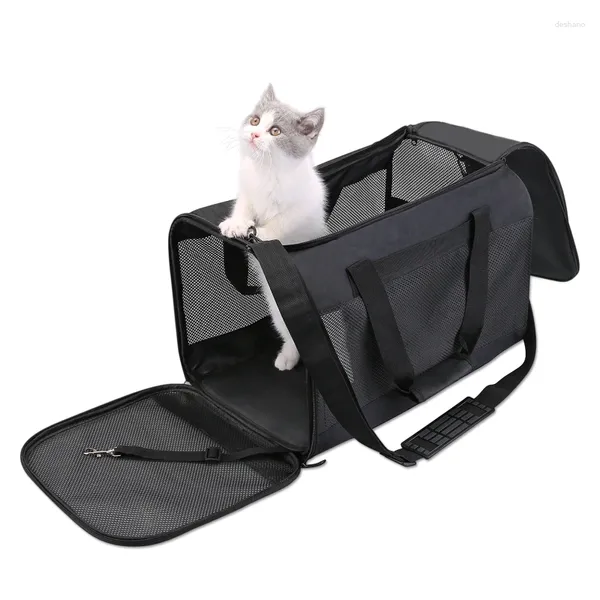 Sac de transport pour animaux de compagnie, sac de transport Portable pour chiots et chats, fourre-tout noir rose gris à bandoulière