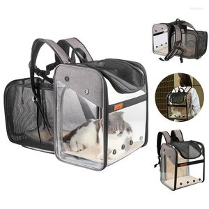 Porte-chats Sac à dos évolutif Transparent Chiot Chiens Sac de voyage en plein air Extensible Transport pour animaux de compagnie Sacs à dos de transport Pliable