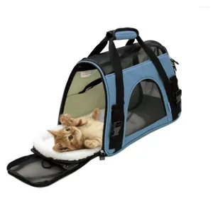 Transporteurs de chats à bande épaule portable aérienne approuvée un sac de voyage pliable pour animaux de compagnie avec un lit en polaire