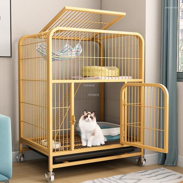 Chat transporteurs Simple fer Art Cages ménage multi-étages Villa intérieure grande maison avec roues Cage pour fournitures modernes pour animaux de compagnie