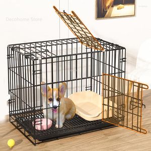 Chat transporteurs Simple fer Art pliant Cages intérieur Villa moderne ménage maison avec toilette séparé petit chien Cage fournitures pour animaux de compagnie