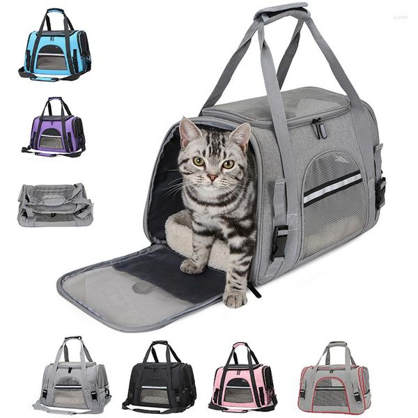 Transportadores de gatos para mascotas suaves con cojín de algodón grueso, mochila de aviación, bolso plegable portátil transpirable, bolso de viaje para mascotas