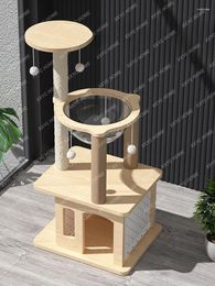 Transportadores para gatos, marco de escalada de madera maciza, nido, árbol, poste rascador, cuerda de Sisal, espacio pequeño para apartamento