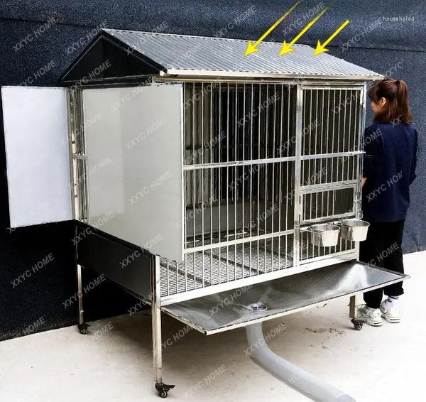 Porte-chats cage en acier inoxydable pour chien moyen grand intérieur et extérieur Cage pour animaux de compagnie anti-pluie épaissie Jaula Para Perros Grandes