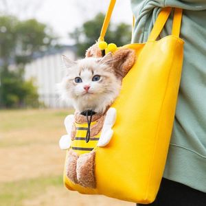 Porte-chats lavable attrayant sac à bandoulière en forme d'abeille transporteur pour animaux de compagnie toile ne se décolorant pas fournitures de grande capacité