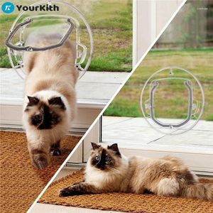 Transporteurs de chats yourkith porte transparente volet 4 verrouille la porte de compagnie fournit le matériel PC rond trou de chiot pour chien