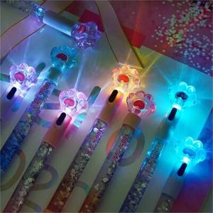 Stylo Gel lumineux griffe de chat, sable mouvant, lumière LED, papeterie créative, stylos de Signature pour étudiants, cadeau pour enfants filles