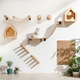 Étagère d'escalade pour chat escalier mural à quatre marches avec poteau à gratter en sisal pour plate-forme de tour d'arbre à chat sautant meubles pour animaux de compagnie 240227