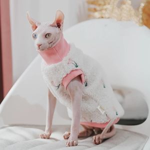 Vêtements de chat Vêtements pour Sphynx Cat Fleece Coat Manches longues Manteau chaud pour chatons Chiens Devon Rex Mignon Loungewear en hiver 240320