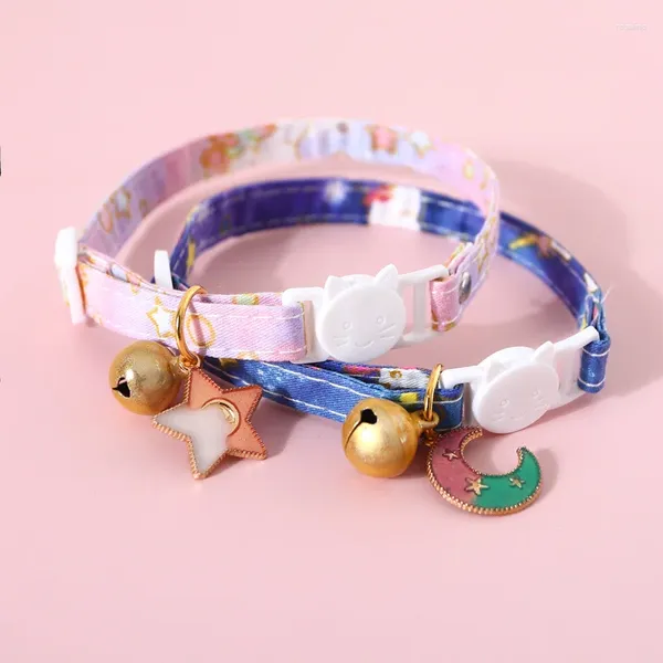 Collares para gatos, 1 unidad con colgante de luna, Collar de seguridad ajustable para gatito, Collar para cachorros y Chihuahua, campanas, accesorios para mascotas