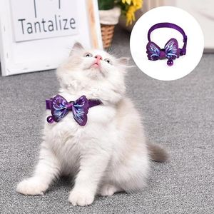 Collares para gatos, lazo con estampado de mariposa, corbata para perros, hermoso Collar gargantilla con campana, accesorios de seguridad para cachorros y gatitos