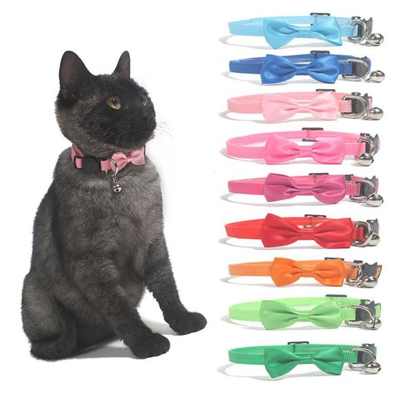 Colliers de chat conduit 9 couleurs collier pour animaux de compagnie noeud papillon avec cloche réglable mignon noeud papillon en nylon boucle de sécurité chaton pour