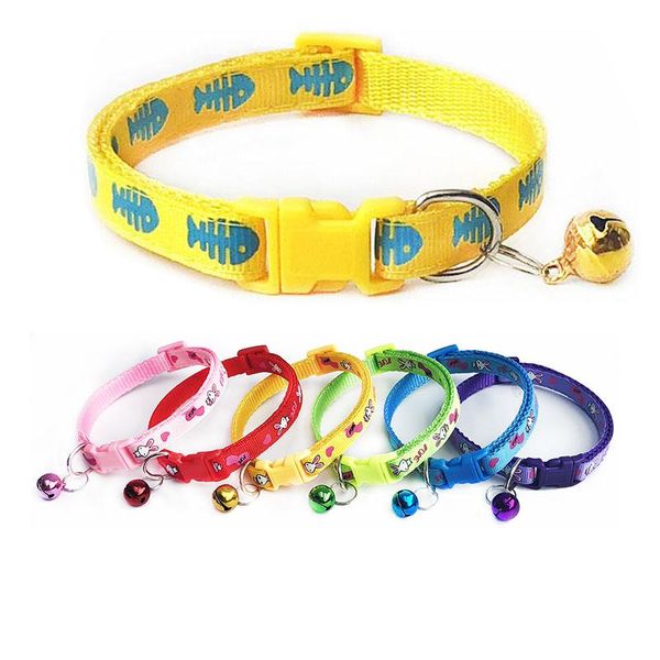 Colliers de chat conduit collier réglable couleur bonbon rayé Patch mignon mode boucle de sécurité collier chien de compagnie en Nylon avec cloches Gato