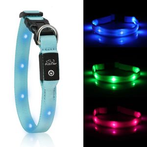 Colliers pour chats Laisses Collier pour chat Chargement USB Led Sécurité pour animaux de compagnie Chien lumineux Collier lumineux pour animaux de compagnie Collier en nylon Laisses lumineuses pour petits chiens Sécurité nocturne 231009