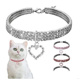 Cat Collars & Leads Cat Crystal Collar Necklaces Imitation Pearl Rhinestone Pendants Necklace Animals Jewelry Collars For Cats Dogs Pe Dhn9U