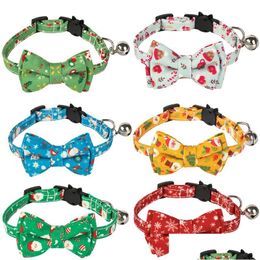 Cat Collars Leads Christmas Verstelbare Cartoon Print Pet Collar With Bell Party Decoration Supplies Drop Delivery Home Garden DHWPG