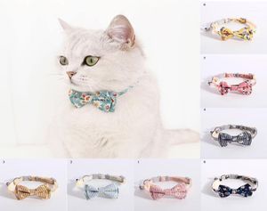 Colliers de chat conduit Daisy tissu imprimé coton collier de chien noeud papillon pour animaux de compagnie belle sangle de cou bleu rose nœud papillon mignon pour petit milieu7206034