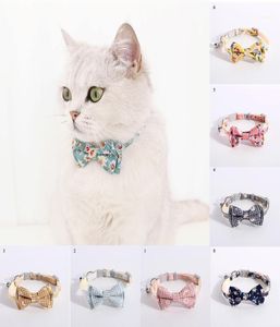 Kattenkragen Leads Daisy print stof Kracht Kraag Pet Bow Tie Lovely Neck Riem Blue Pink Bowknot Cute voor klein Middle6131320
