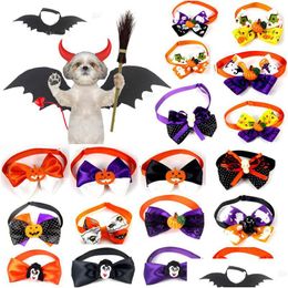 Cat Collars leidt Halloween Pet Bow Tie huisdieren Katten Pompoen Ghost Witch Collar Bowknot Holiday Grooming Supplies Drop Delivery DHV9R