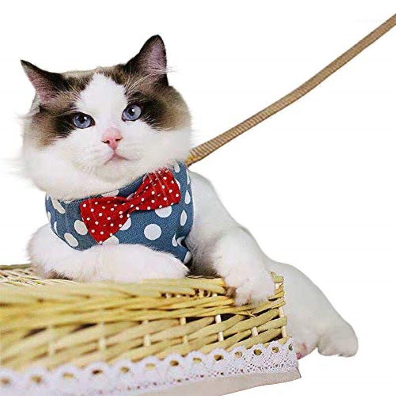 Colliers pour chats, harnais et laisse en tissu Nylon pour animaux de compagnie avec nœud papillon, trois couleurs disponibles, produits de promenade en plein air pour chats pour animaux de compagnie