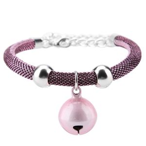 Collares para gatos, collar para mascotas de estilo japonés, accesorio de nailon, collar de campana con cadena de extensión (rosa)