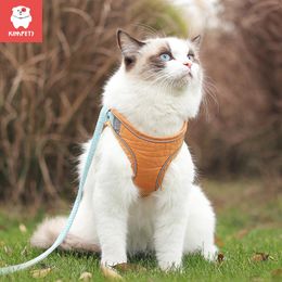 Collares para gatos, correas Kimpets, cuerda de tracción, arnés de pecho antirotura, hombros, corbata ajustable para caminar, mascota